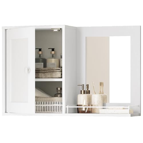 Medicine Wall Cabinet with Mirror, Bathroom Mirror with Storage, Medicine Cabinet Mirror, Wall Mounted Home Storage, Adjustable Shelf, for Laundry Room, Bedroom, Camper, Hallway, White - color: White