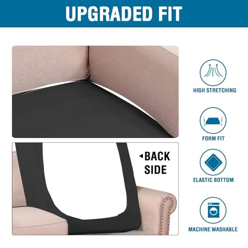 H.VERSAILTEX Super Stretch Individual Chaise Cover Sectional Couch Covers for L Shaped Sofa Both Left/Right Featuring Thick Jacquard Textured Twill Fabric (1 Piece Chaise Cover, Black) - color: Black, size: Chaise Cover