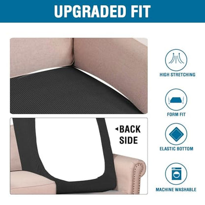 H.VERSAILTEX Super Stretch Individual Chaise Cover Sectional Couch Covers for L Shaped Sofa Both Left/Right Featuring Thick Jacquard Textured Twill Fabric (1 Piece Chaise Cover, Black) - color: Black, size: Chaise Cover