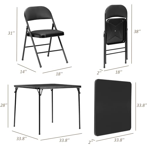 VECELO Folding Card Table and Chair Set of 5 Portable with Padded Tabletop, No Assembly Required, Black - color: Black, style: Table & 4 Chairs