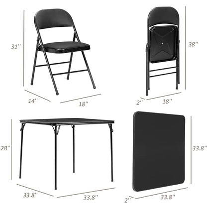 VECELO Folding Card Table and Chair Set of 5 Portable with Padded Tabletop, No Assembly Required, Black - color: Black, style: Table & 4 Chairs