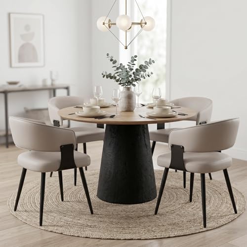 Dining Chairs Set of 4, Modern Upholstered Faux Leather Kitchen Chairs with Curved Back, Easy to Assemble & Clean for Dining Room, Restaurant, Cafe, Warm Gray | Faux Leather Upholstery, Curved Back, Metal Legs, Easy Clean, Dining Room, Breakfast Nook, Res