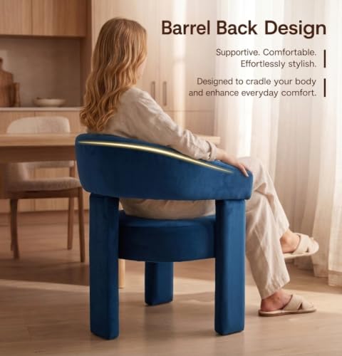 Velvet Modern Barrel Dining Chairs, Upholstered Accent Chair with Back, Vanity Chair Comfy Armchair for Kitchen/Dining Room/Living Room, Blue - color: Blue, size: Set of 1
