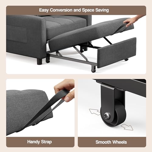 Convertible Sofa Chair Bed, 3-in-1 Linen Pull Out Chair, Dark Gray | Multi-Functional Sleeper Chair Bed;Adjustable Backrest Recliner;Modern Linen Fabric, Living Room/Apartment/Small Space - color: Dark Gray