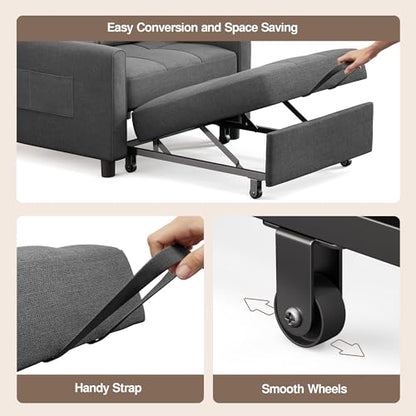 Convertible Sofa Chair Bed, 3-in-1 Linen Pull Out Chair, Dark Gray | Multi-Functional Sleeper Chair Bed;Adjustable Backrest Recliner;Modern Linen Fabric, Living Room/Apartment/Small Space - color: Dark Gray