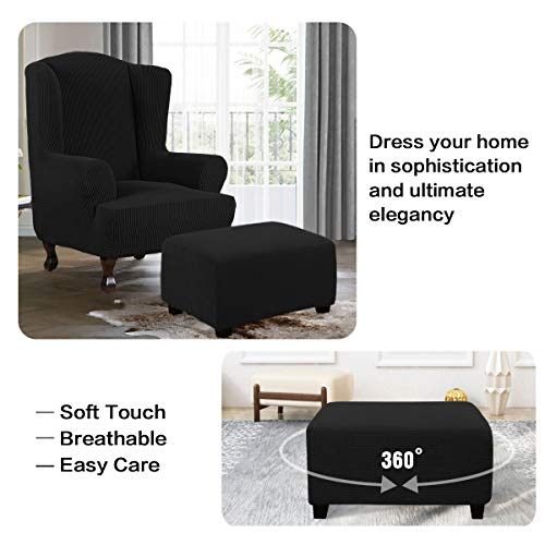 H.VERSAILTEX Ottoman Cover Slipcover Rectangle Fit Length 29"-34" Footrest Sofa Slipcovers Stool Cover Footstool Protector Covers Feature Stretch Thick Soft Jacquard Fabric Removable Washable - Black - color: Black, size: Rectangle-Large