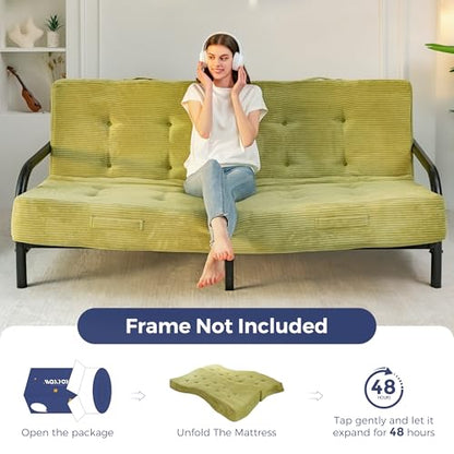 MAXYOYO Foldable Mattress, 8-Inch Tufted Futon Mattress with Handles | Tufted Floor Sofa Bed and Versatile Mattress, Carry Handles for Living Rooms or Guest Rooms, Frame Not Included, Green - color: Green