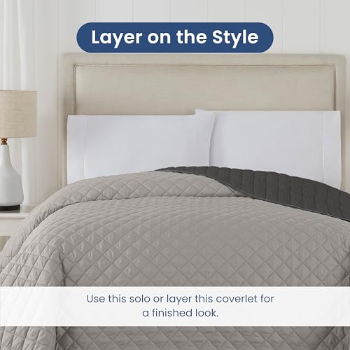Martex Reversible Coverlet, Full Queen, Light Gray/Graphite | Lightweight, Durable, Soft, Easy Care, Reversible - color: Light Gray/Graphite, size: Full/Queen