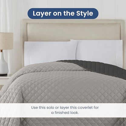 Martex Reversible Coverlet, Full Queen, Light Gray/Graphite | Lightweight, Durable, Soft, Easy Care, Reversible - color: Light Gray/Graphite, size: Full/Queen