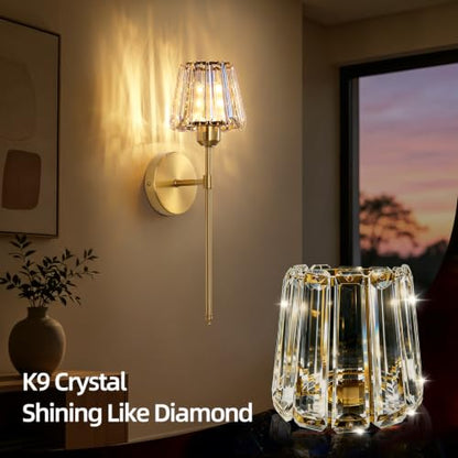 Battery Operated Crystal Wall Sconce Set of 2, Gold Rechargeable Wireless Wall Sconces with Remote Dimmable 12 Colors Modes Led Wall Lights, Wall Lamp for Bedroom Living Room Hallway, 2 Bulbs Included - color: Gold