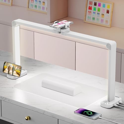 iVict Nail Desk Lamp, 34" Nails Tech Light with Phone Stand, 0-100% Adjustable Brightness, 3000K-6000K Color Temperature Led Desk lamp for Nail, Tattoos, Eyebrows, Beauty - color: White