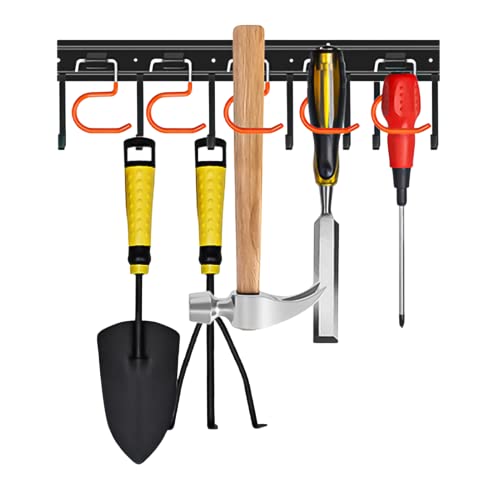 TVKB 17'' All Metal Garden Tool Organizer Adjustable Garage Tool Organizer Wall Mount Garage Organizers and Storage with Heavy Duty Hooks Tool Hangers for Garage Wall, Shed, Garden - size: 17inch