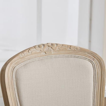 Kmax French Dining Chairs Set of 2, Farbric Upholstered Dining Chairs with Elegant Curved Legs High Back Armless Kitchen Chairs Side Chairs for Dining Room Restaurant - Linen, Beige/Natural Legs - color: Fan-back/Beige Seat/Natural Leg, size: 2 Chairs