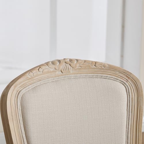 Kmax French Dining Chairs Set of 4, Farbric Upholstered Dining Chairs with Elegant Curved Legs High Back Armless Kitchen Chairs Side Chairs for Dining Room Restaurant - Linen, Beige/Natural Legs - color: Fan-back/Beige Seat/Natural Leg, size: 4 Chairs