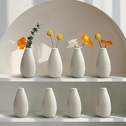 Modern White 4.1'' Small Ceramic Vase Set of 8 for Living Room Bedroom Office Minimalist Flower Vases for Bouquet Fake Plant Home Decor 8 Pack - color: 8 Pack White - Style 2