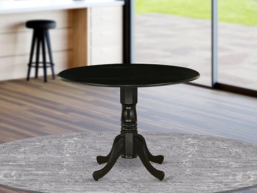 East West Furniture DLT-ABK-TP Dublin Dining Table - a Round Wooden Table Top with Dropleaf & Pedestal Base, 42x42 Inch, Wirebrushed Black - color: Dlt-abk-tp
