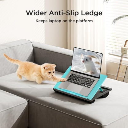 HUANUO Adjustable Lap Desk - with 8 Adjustable Angles & Dual Cushions Laptop Stand for Car Laptop Desk, Work Table, Lap Writing Board & Drawing Desk on Sofa or Bed, HNLD2TB | Dual-cushion base, carry handle, 30% thicker for durability, wider anti-slip led