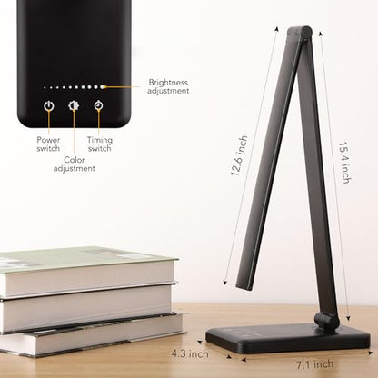 Led Desk Lamp, Desk Lamp with USB Charging Port, 5 Color Modes, 10 Brightness, Natural Light, Eye Caring Reading Lamp, Desk Light for Home Office, Table Lamp, Touch Control, Auto-Timer, Black - color: Black