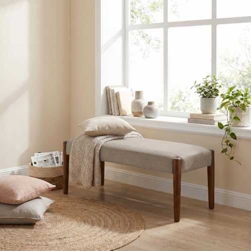 Usaint 42" End of Bed Bench with Wood Legs, Brown with Walnut Leg | Modern Upholstered Bedroom Bench with Rubberwood Legs, Entryway Bench with Cushion, Dining Bench for Living Room, Bedroom - color: Brown With Walnut Leg