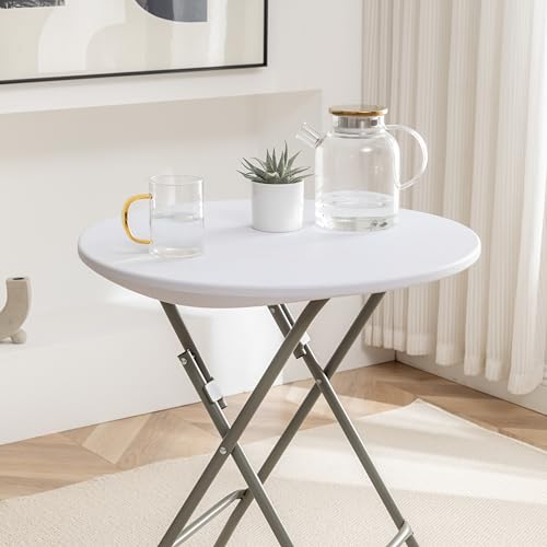 Set of 2, White 24" Round Plastic Folding Table Commercial Portable for Picnic Party Camping Banquet Card Dining Wedding Event Home Kitchen Indoor Outdoor, 30" Height - size: Set of 2