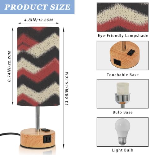 Kigai Colorful Folded Threads Touch Control Bedside Table Lamp 3 Way Dimmable Nightstand Lamp with USB A+C Charging Ports & AC Outlet Fabric Shade for Bedroom Desk Living Room