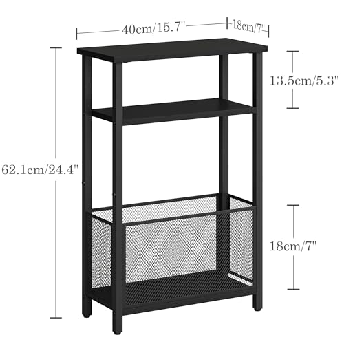 MMEOLUOOK Narrow Side Table with Storage Basket Skinny End Tables for Smalls Spaces 3 Tier Sofa Table Small Nightstand Slim Bedside Table for Living Room Bedroom Black MLBZ22B - color: Black