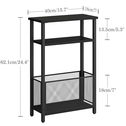 MMEOLUOOK Narrow Side Table with Storage Basket Skinny End Tables for Smalls Spaces 3 Tier Sofa Table Small Nightstand Slim Bedside Table for Living Room Bedroom Black MLBZ22B - color: Black