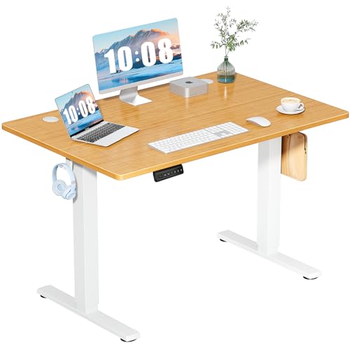 DUMOS 48 Inch Electric Standing Desk, Memory Adjustable Home Office Desk | Sit Stand Up Desk for Work Home Office,Adjustable Desk, Rising Computer Table with Splice Board,Cable Management,Hook,Oak - color: Natural Oak, size: 48-Inch