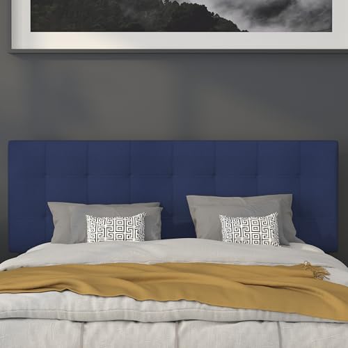 Quilted Tufted Upholstered Queen Size Headboard in Navy Fabric - color: Navy, size: Queen