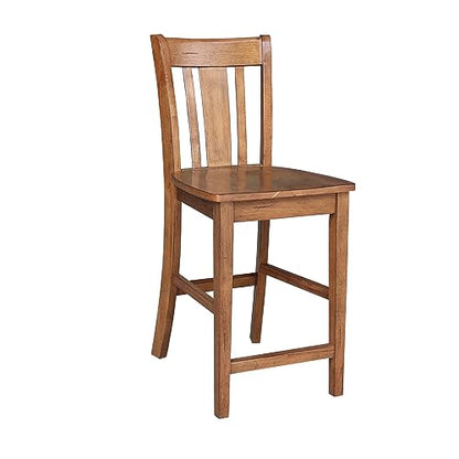 IC INTERNATIONAL CONCEPTS 30" Round Pedestal Gathering Height Table with 2 San Remo Counter Height Stools, Distressed Oak - color: Distressed Oak