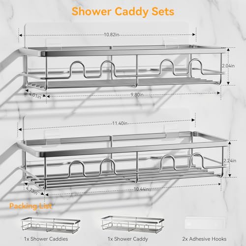 Adhesive Shower Caddy, Large Capacity Shower Racks for Inside Shower, No Drill Bathroom Shower Organizer and Storage, 2 Pack Silver Bathroom Shelves, Home Decor Rv Accessories, Apartment - color: Silver