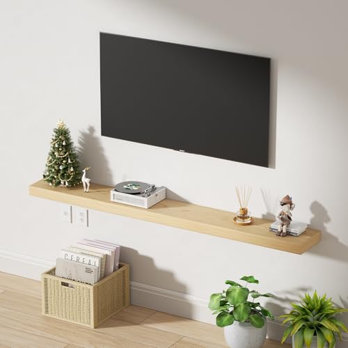 60 in Long White Oak Floating Shelf for Wall, 8"D Fireplace Mantel | 2"H Thick Wooden Shelf, Heavy Duty Bracket, Bathroom Bedroom Kitchen Living Room, Non-tilting, 50LBS Capacity - color: White Oak, size: 60 x 7.9 x 2 (1pc)