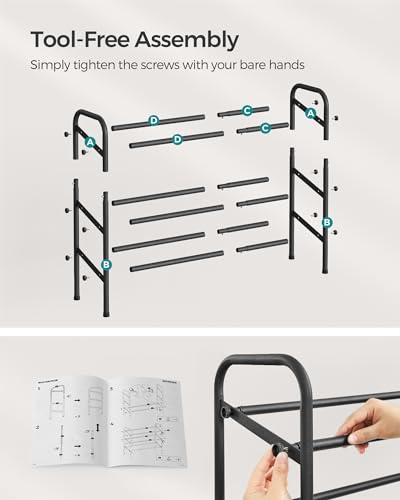SONGMICS Expandable Shoe Rack, 3 Tier Shoe Rack Shelf, Adjustable Shoe Organizer Storage for 20 Pairs of Shoes, Metal Free Standing Shoe Racks for Closet, Front Door Entryway, Easy Assembly, Ink Black - size: 3 Tier (22.8"H)