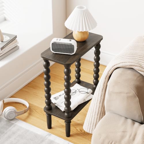 Veegle Narrow Side Table, Small End Table with Storage Shelf, 2-Tier Small Coffee Tables for Living Room, Bedroom, Narrow Spaces (Walnut Brown) - color: Walnut Brown-2 Tier Shelf