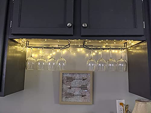 14-Inch Black Wine Glass Rack, Under Cabinet Wine Glass Holder, Stemware Rack, Hanging Stemware Holder, Set of 2 - color: Black, size: 14 Inch 2 Pack
