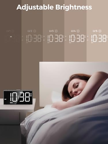 Digital Alarm Clock for Bedroom with 2.2-Inch Bold Numbers, Dual Alarms | Day-of-Week Display, Weekday/Weekend Mode, Plug in Bedside Clock with USB-C/USB-A Charging, 5-Level Brightness and Volume - color: White, size: With Bold Digits
