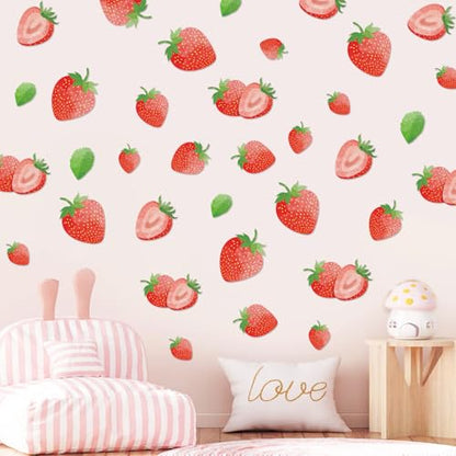 AOWDIAO 80 Pcs Strawberry Wall Decals – Peel and Stick for Bedroom, Kitchen, Bathroom & Nursery – Cute Strawberry Decor for Home & Party - style: Strawberry
