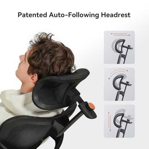 Ergonomic Office Chair-Home Office Desk Chair with Footrest, Auto-Following Backrest & Headrest, 4D Armrests, 96°-136° Recline - color: Black, size: Laptop Table + Auto-following Headrest