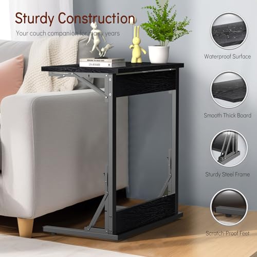Tatub 24" TV Tray Table Set of 4, Folding C Shaped End Table, Small Sofa Side Laptop Desk for Living Room, Bedroom, Black - color: Midnight Black, style: 4PK
