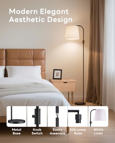 Smart RGB Arc Floor Lamp, 65", App Control, Compatible with Alexa | 2700K-6000K tunable white, 1%-100% dimmable, music sync, 1200lm, 350° swivel woven linen shade, no account required - color: Black, size: 65"(App Control)