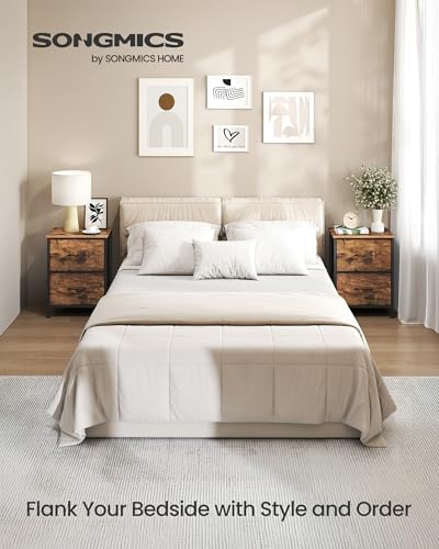 SONGMICS BELLAH Collection - Night Stand with 2 Drawers, Bedside Table, Side End Table, Nightstand for Bedroom, Industrial, Rustic Brown and Ink Black ULGS312B02S - color: Rustic Brown + Ink Black, size: 1 Pack