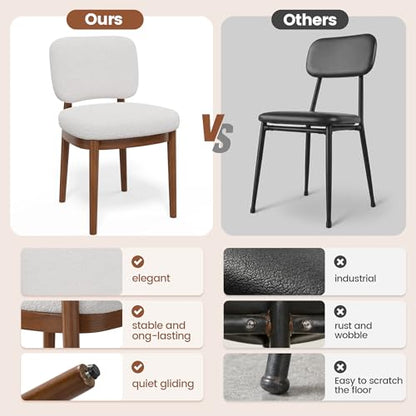 Wooden Dining Chairs Set of 6, Boucle Upholstered Kitchen Chairs with Solid Wood Legs, Mid Century Modern Dining Chairs, Farmhouse Side Chair with Hardwood Frame for Dining Room, White - color: White, size: Set of 6