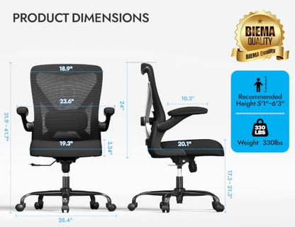 Office Chair: Mesh Ergonomic Desk Chair with 3D Lumbar & Swivel | 330LBS Computer Chair-Executive Task Chairs with Flip-up Arms Home Office Chairs Gaming Chair for Long Hours(Black-Pack of 2) - color: Black, size: Pack of 2