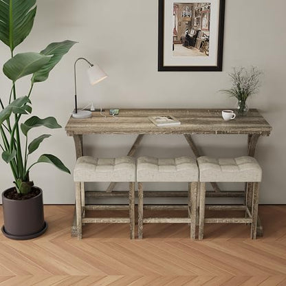 allamazing 4-Piece Counter High Bar Table Set with Socket and 3 Fabric Padded Bar Stools, Tall Kitchen Breakfast Nook with Stool (1+3 Natural) - color: 1+3 Natural