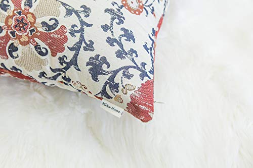 Pack of 2 Jacquard Circle Floral Throw Pillow Shell, Cream Red | Floral Cushion Cover, For 20X20"/ 22X22"Inserts - color: Red