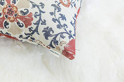 Pack of 2 Jacquard Circle Floral Throw Pillow Shell, Cream Red | Floral Cushion Cover, For 20X20"/ 22X22"Inserts - color: Red