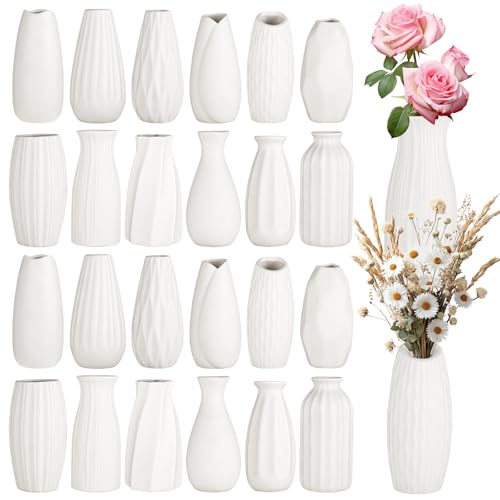 Ceramic Bud Vases, Set of 24 White Vases for Centerpieces Small VAses for Flowers Mini Ceramic Vase for Pampas Grass Vase Bulk for Wedding Table Centerpieces Decoration Boho Home Decor DIY Gift