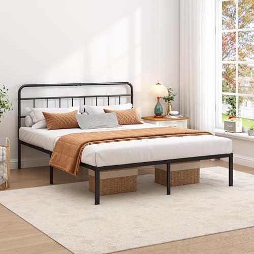 Full Bed Frame with Classin Headboard, Black | Strong Metal Slats Support,Under Bed Storage Space,No Box Spring Needed,Easy to Assemble - size: Full
