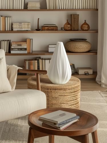 Modern Ceramic Table Lamp for Nightstand, Living Room, and Bedroom, Matte White, Warm Ambient Artistic Lighting, 1.8m Corded, 8 Watts, No Installation