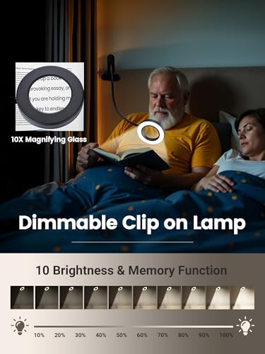 10X Magnifying Glass with Light,5 Colors+10 Brightness Magnifier with Light | 750 Lumen Magnifying Lamp, 58 LED Clip on Reading Lights for Books in Bed, Clip on Lamp for Desk/Headboard/Nail/Craft/Puzzle